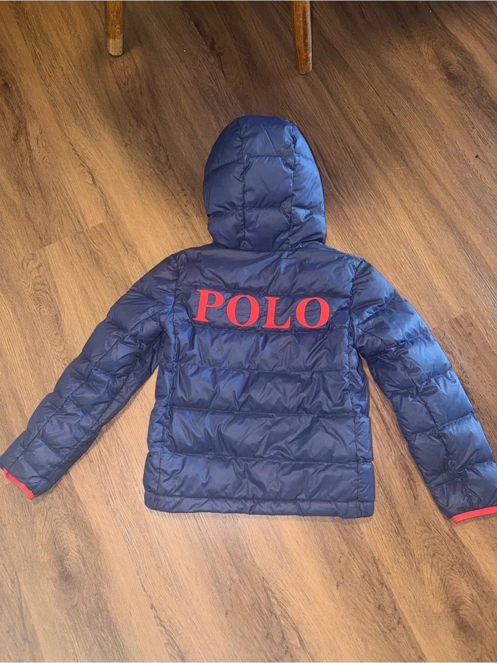 Polo by Ralph Lauren Kids Navy Hooded Puffer Jacket with Red Trim